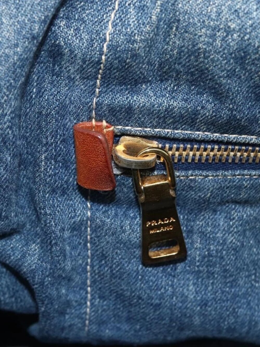 PRADA Canapa GM Hand Bag Denim Blue Gold Auth 173937 - Picture 13 of 16